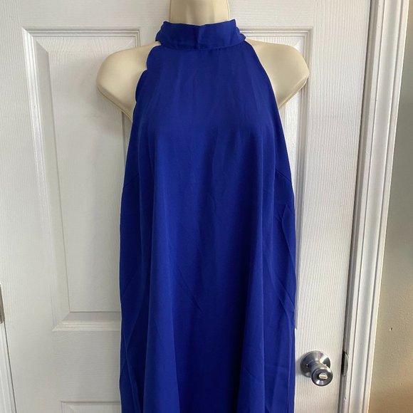 Blue Midi Dress with tie in back - Picture 1 of 7